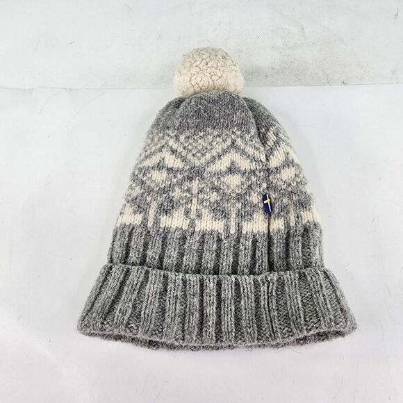 Fjallraven Kids Snowball Hat Beanie Wool Knit Pom Graye Beige Gorpcore Snow Hats - Picture 2 of 9